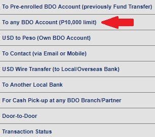 Transfer Money to Unenrolled BDO Account.